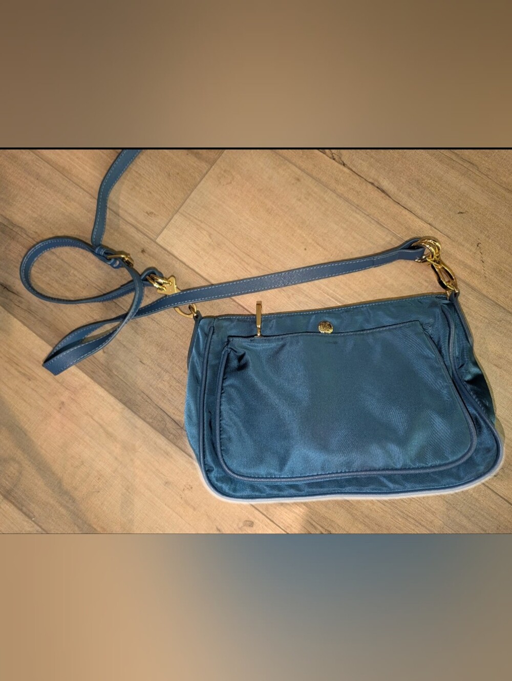 JPK Paris Blue Crossbody Shoulder Bag with Gold Hardware